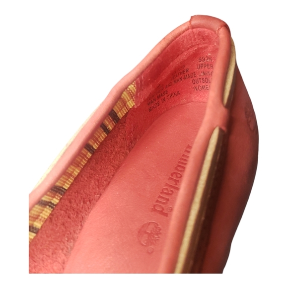 Timberland Coral Red Leather Wedge Heel Boat Shoes Size 6.5M - Picture 3 of 11